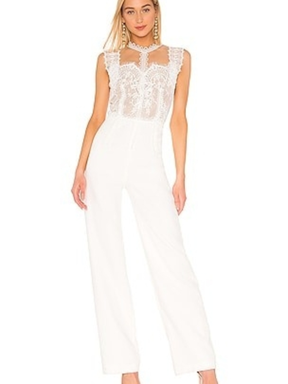 Bronx and Banco White Lace Bodice Wide-Leg Jumpsuit UK 14, US 10